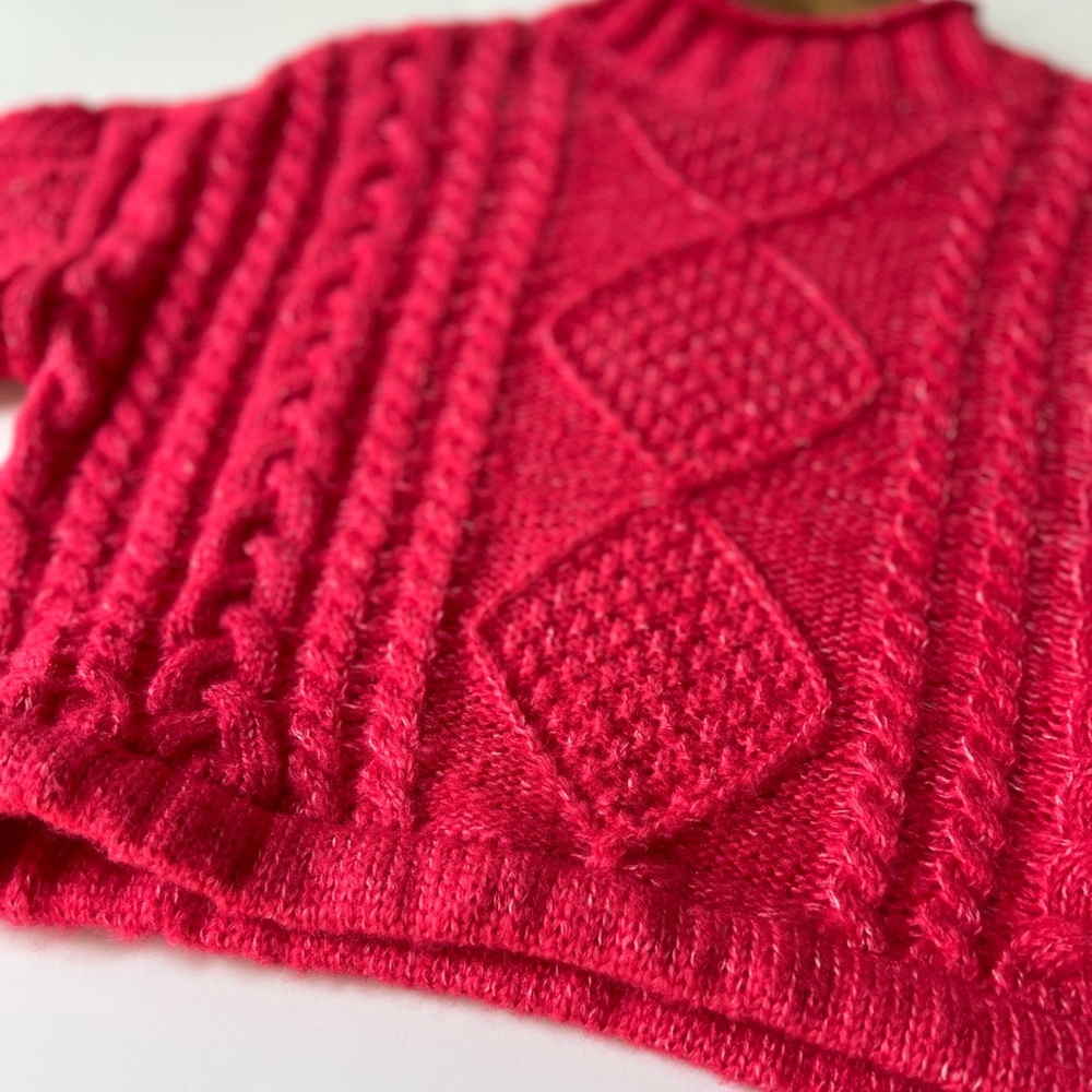 Sanctuary Cable Knit Cropped Sweater Sz S Neon Pink Mock Neck Stretch Sweater - Picture 7 of 13